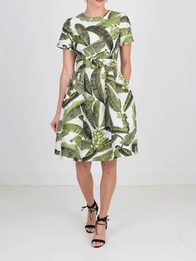 Oscar de la Renta Banana leaf jacquard dress